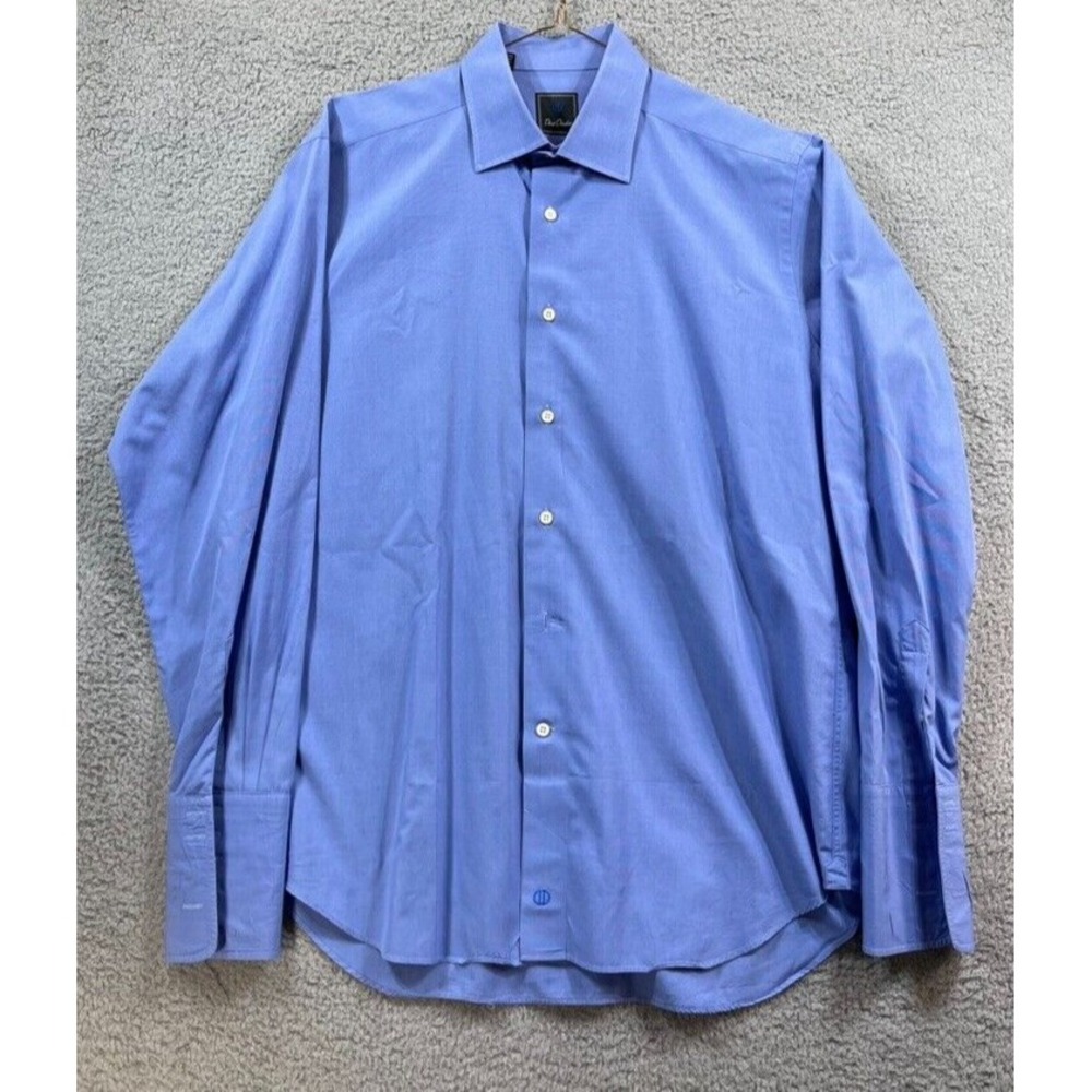 David Donahue Shirt Large Mens Blue Button Down Blue Long‎ Sleeve Trim